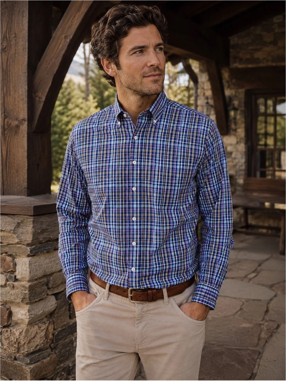Peter Millar | Summer Comfort Performance Plaid Long Sleeve Dress Shirt | XL